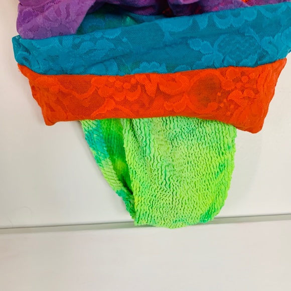 RARE! 1980's LIZA BRUCE Vintage Bathing Suit TIE-DYED LACE PULL DOWN SKIRT NEON - Picture 10 of 12